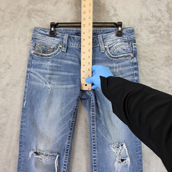 Vigoss The Dublin Capri Jeans Womens Size 7 Blue Distressed Embellished Denim - Picture 3 of 13